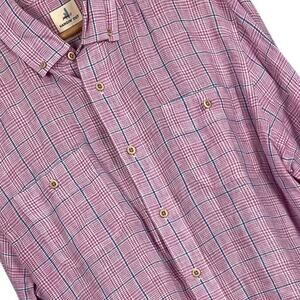 Johnnie-O Mens L Hangin Out Pink Plaid 100% Linen‎ Coastal Resort Preppy Shirt